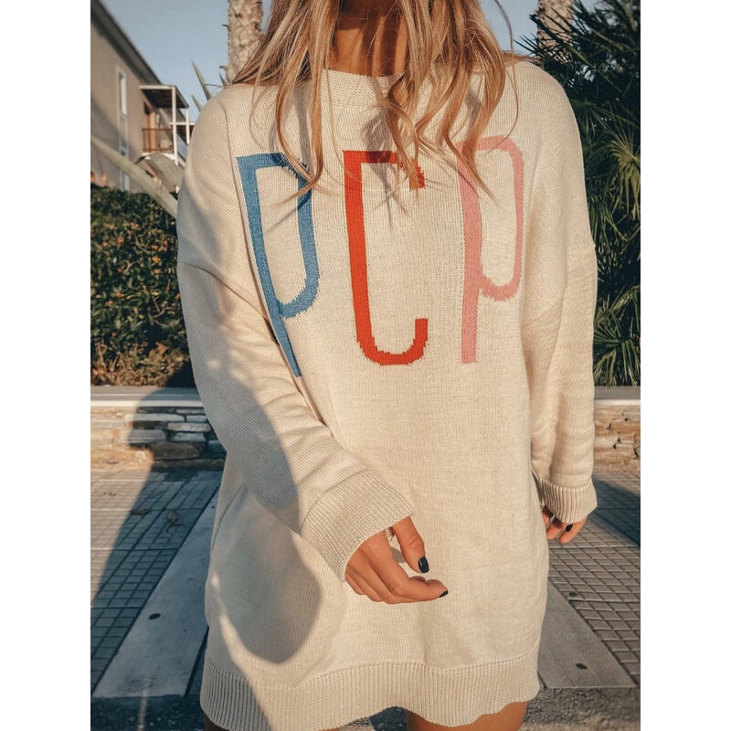 PCP clothing béžový logo svetr