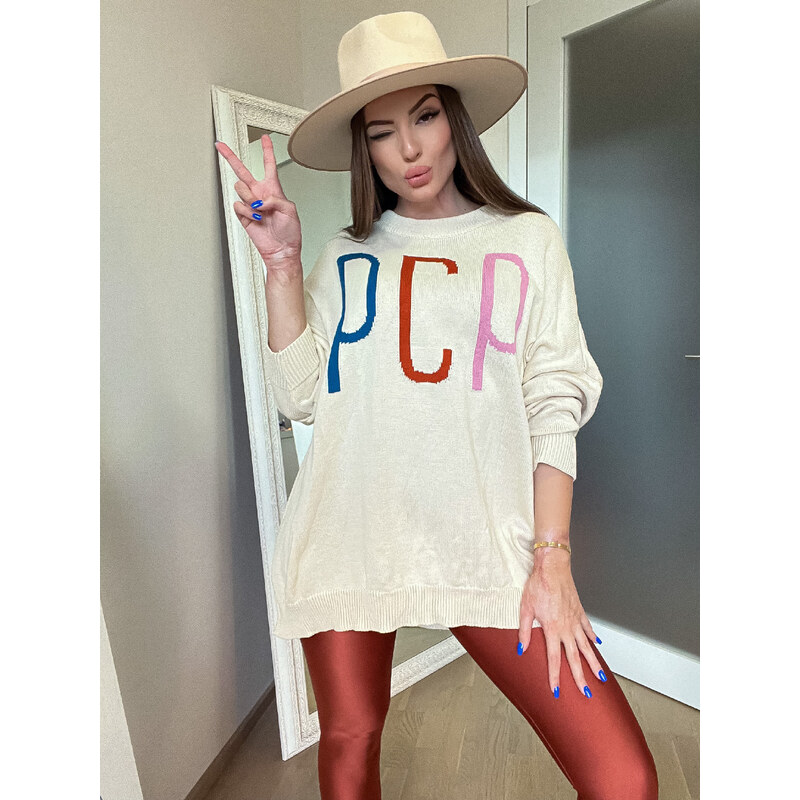 PCP clothing béžový logo svetr