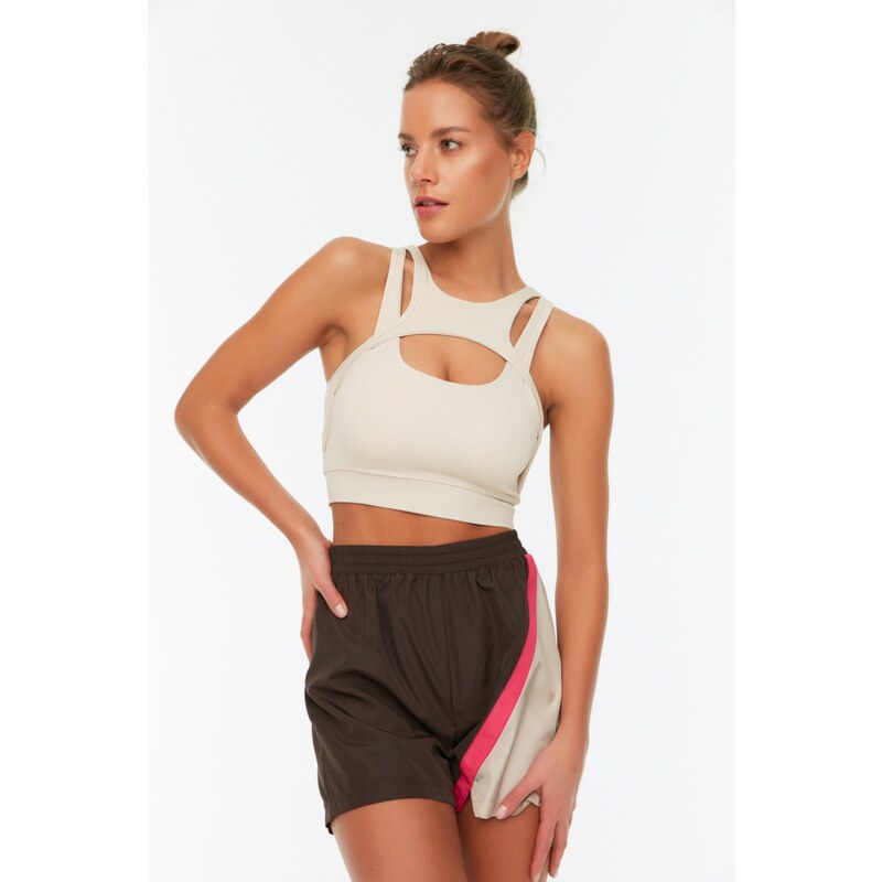 Trendyol Beige Support/Shaping Barter Neck Knitted Sports Bra