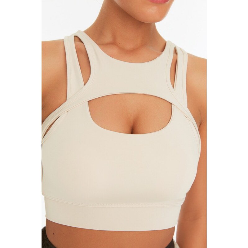 Trendyol Beige Support/Shaping Barter Neck Knitted Sports Bra