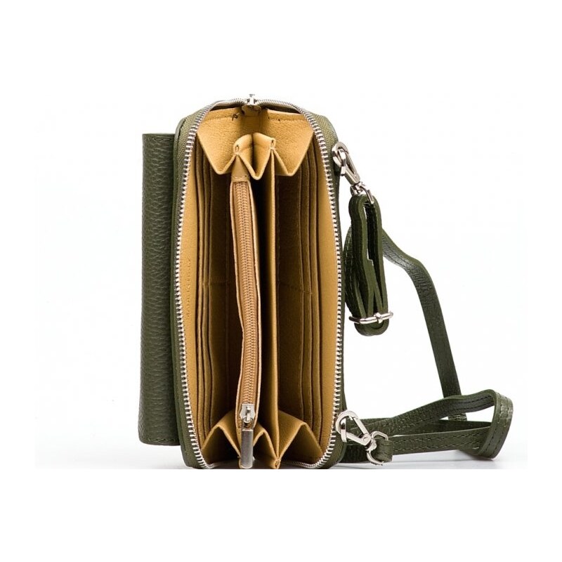 Blaire Kožená mini kabelka a peněženka Annie olivově zelená