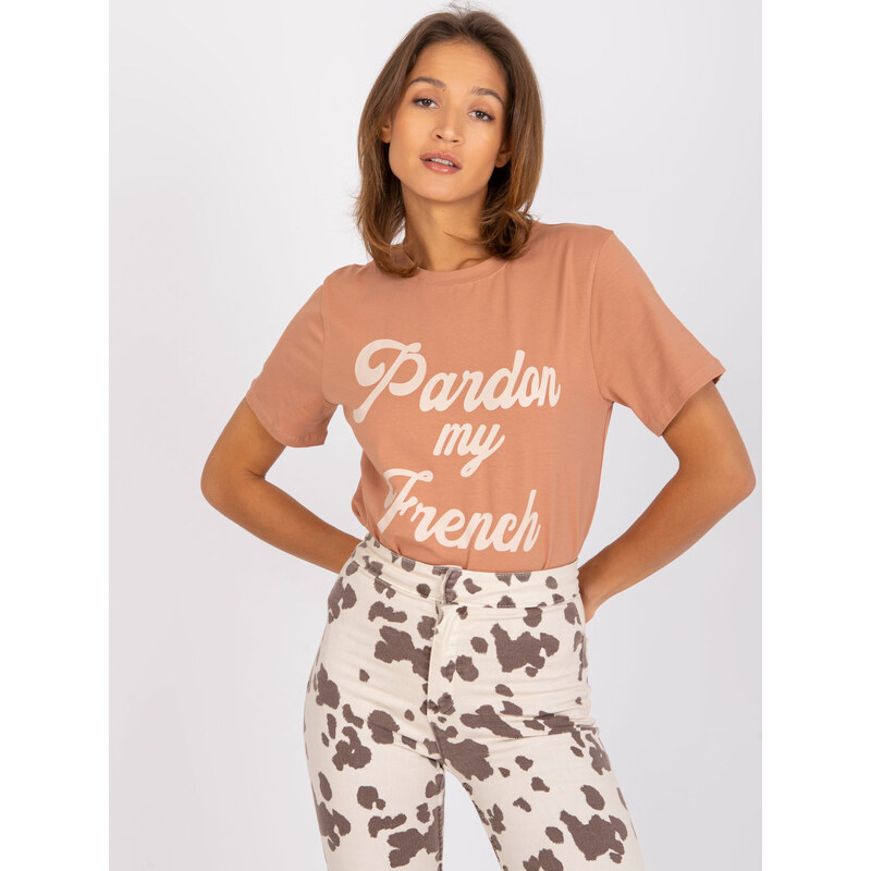 Fashionhunters Camel dámské tričko s potiskem Jade