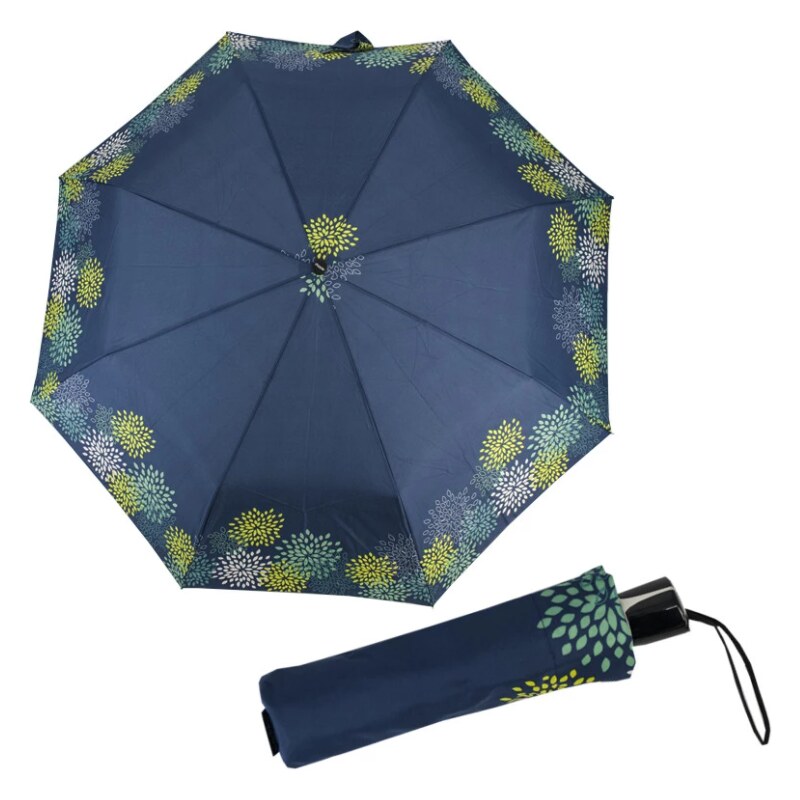 Dámský deštník Doppler Mini Fiber - modrý vzor lístky