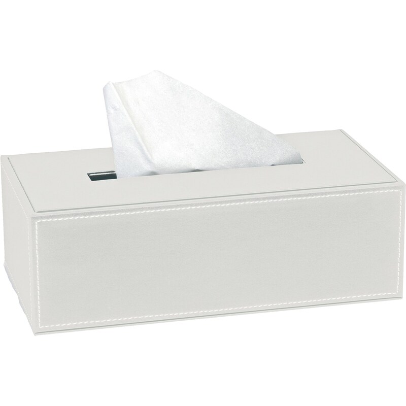 Andrea house - Box na kapesníčky - bílá koženka 8,5x25,5x14cm - (BA7286)