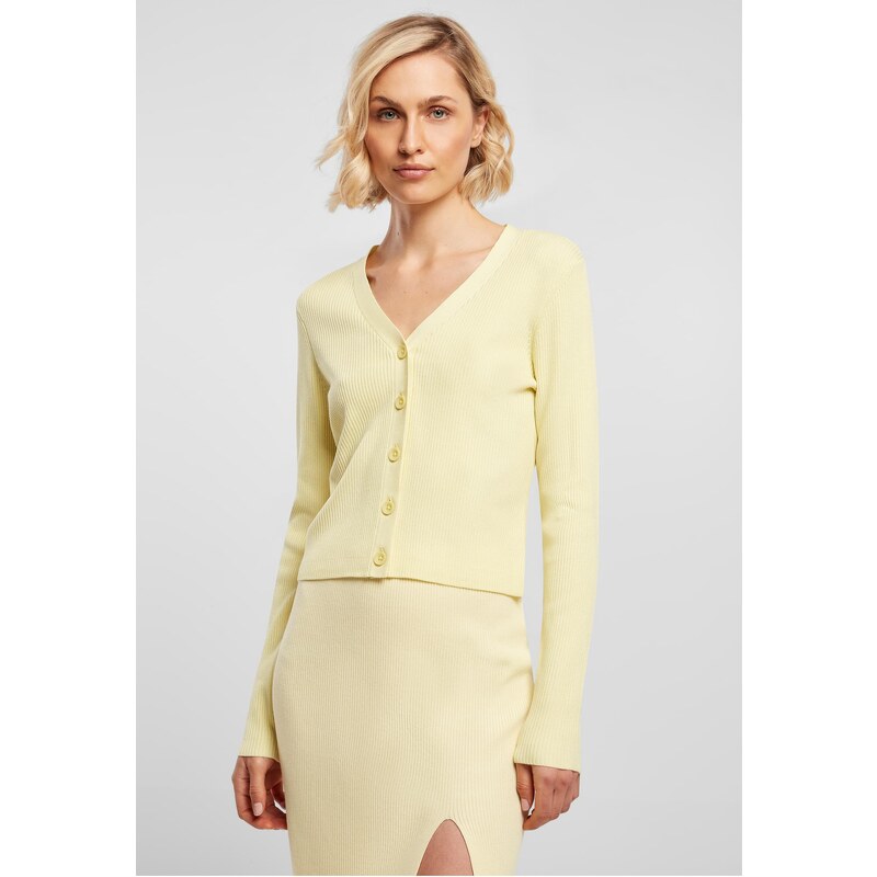 UC Ladies Dámský svetr s krátkým žebrovým úpletem měkký žlutý