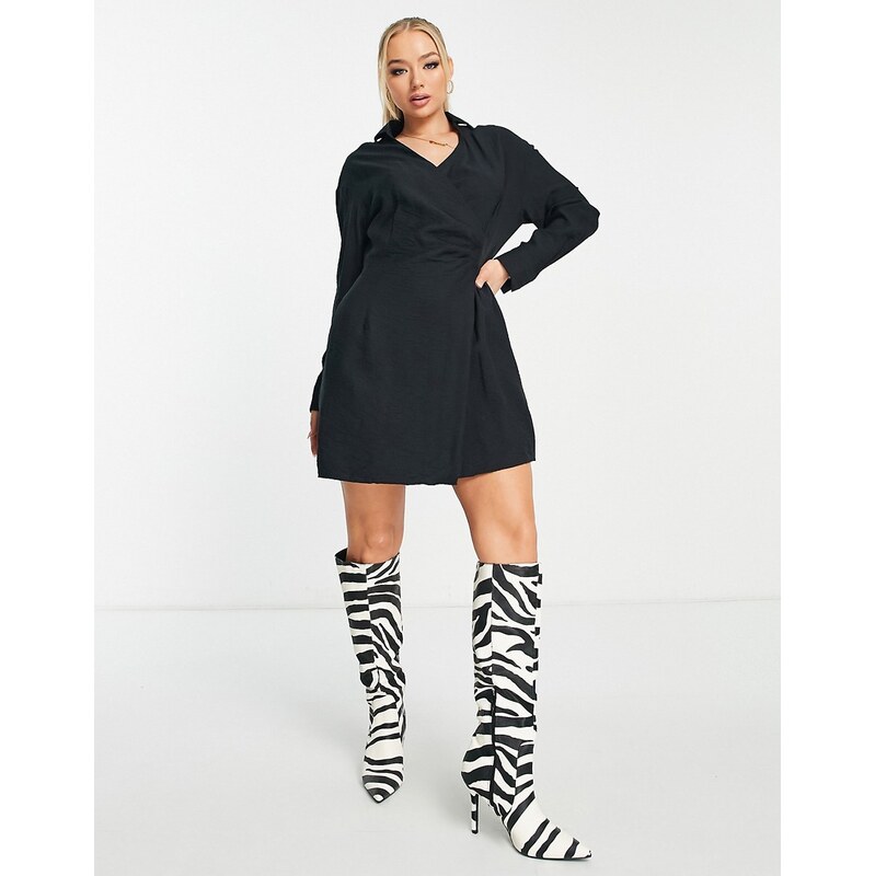 Trendyol wrap front mini shirt dress in black 68542988