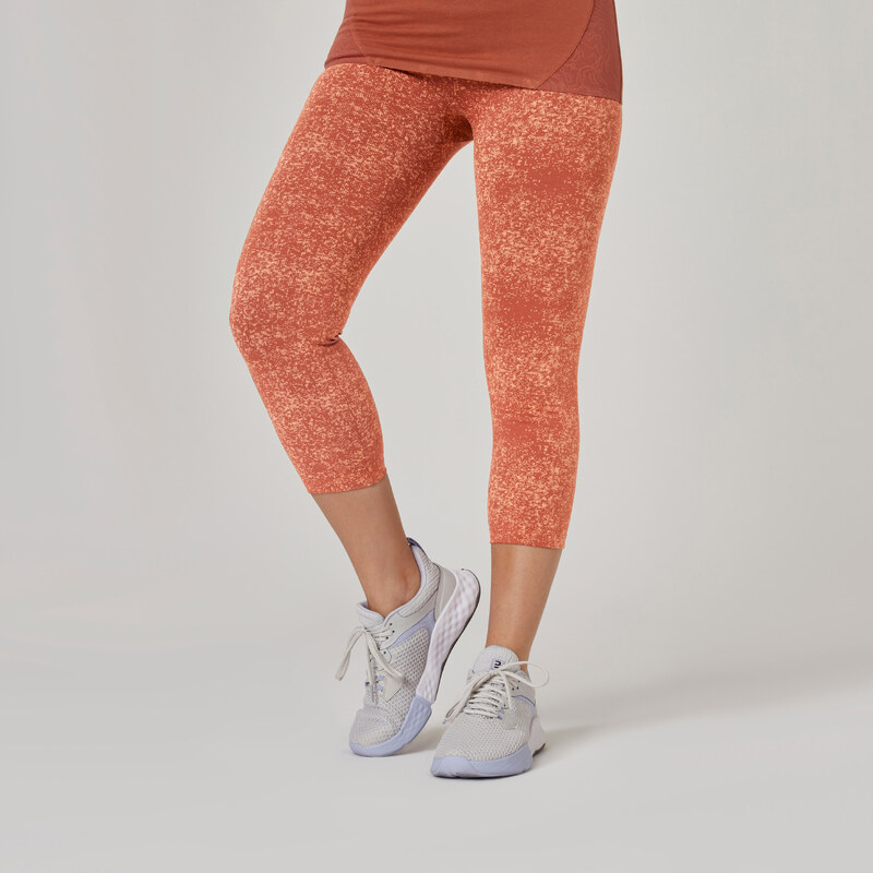 DOMYOS Dámské 7/8 fitness legíny Terra cotta bavlněné a tvarující 68552311