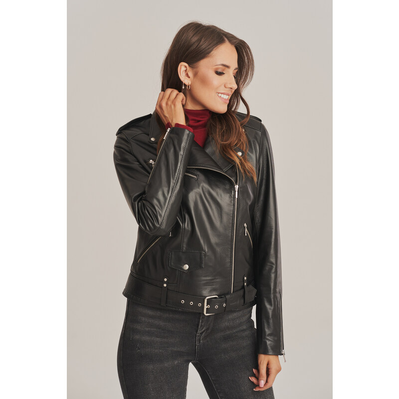 KONOPKA Černá krátka dámská kožená bunda na zip - 100% jehněčí kůže - Model: Vivianne