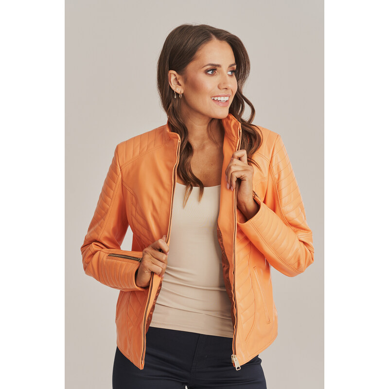 KONOPKA Dámská kožená bunda v oranžovém odstínu - 100% jehněčí kůže - Model: Sylvie