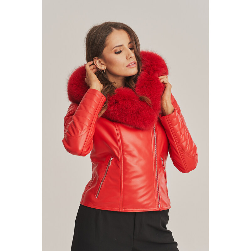 KONOPKA Dámská krátká červená kožená bunda -100% jehněčí kůže - Model: Monica