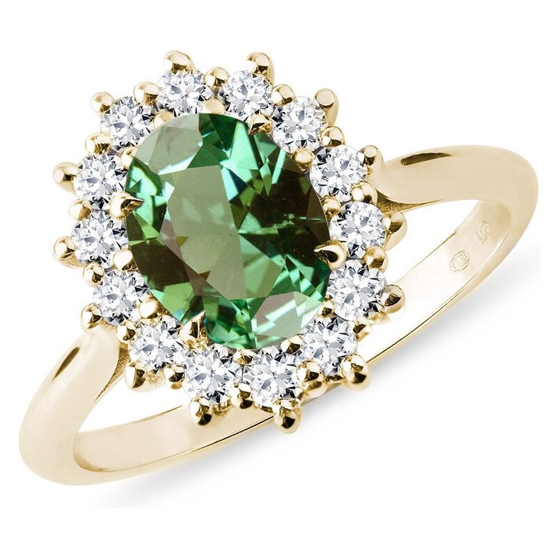 Zlatý prsten se zeleným turmalínem a brilianty KLENOTA K0651093