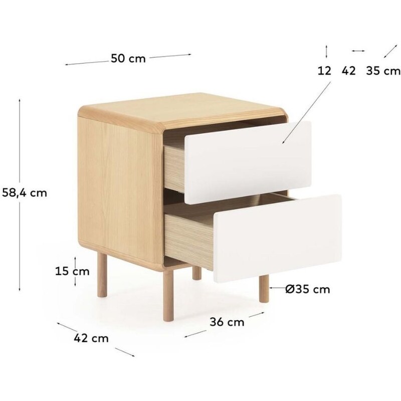 Jasanový noční stolek Kave Home Anielle 50 x 45 cm