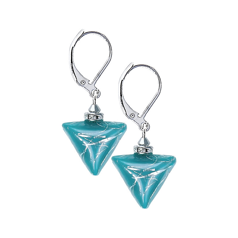 Dámske Náušnice Turquoise Triangle s ryzím stříbrem v perlách Lampglas - /