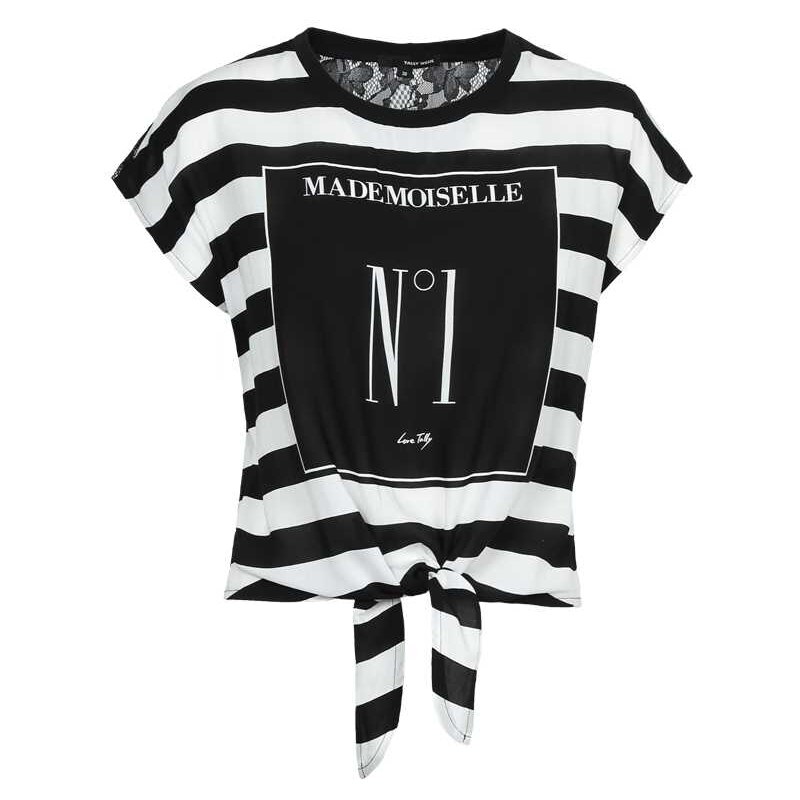 Tally Weijl Black & White Striped Boxy Top with Slogan