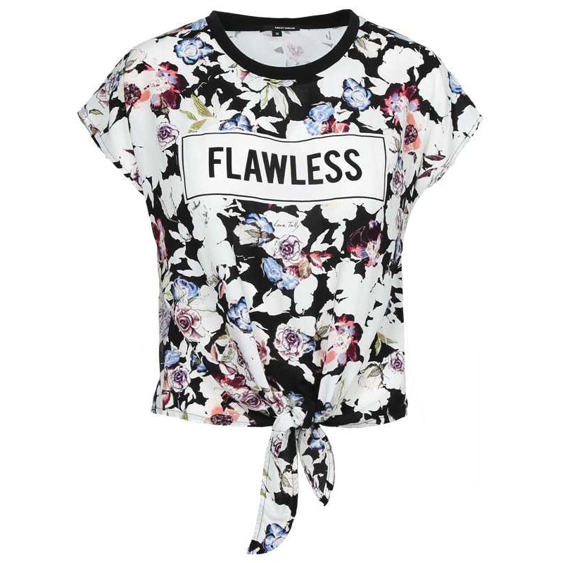 Tally Weijl Black Floral Print Boxy Top with Slogan