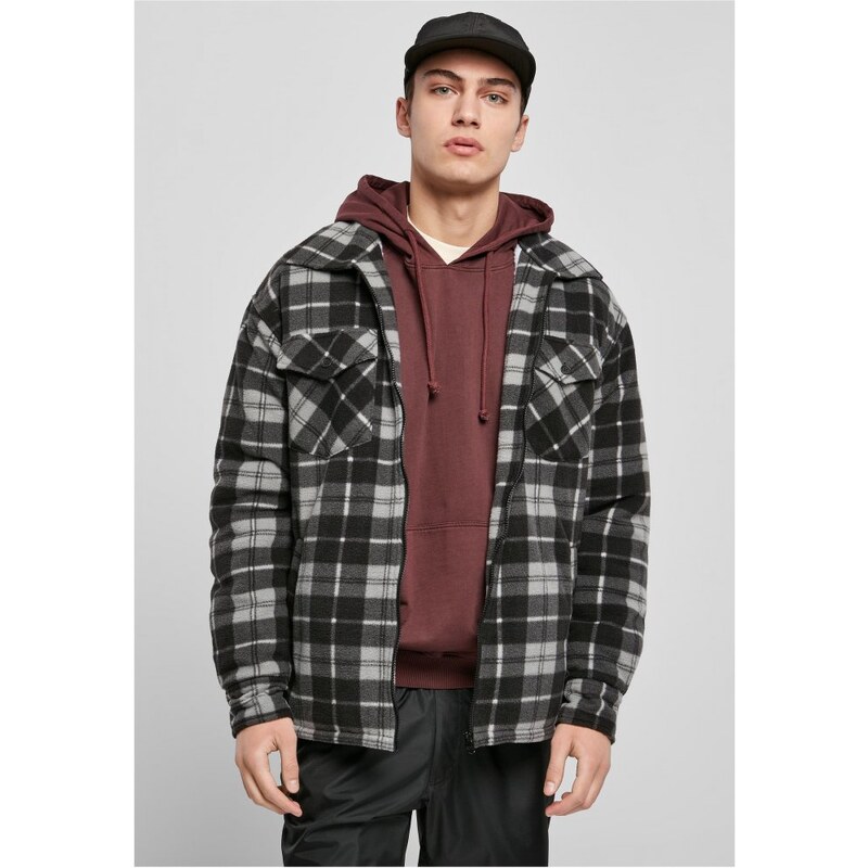 Pánská jarní bunda Urban Classics Plaid Teddy Lined - černá,bílá