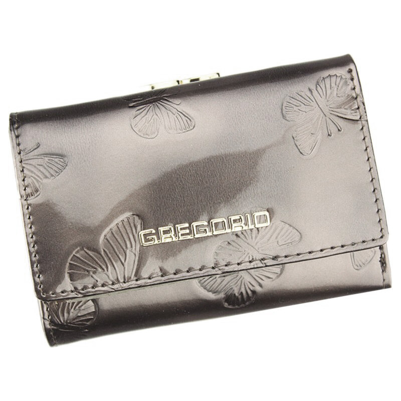 Barebag Gregorio šedá menší dámská kožená peněženka s motýly RFID v dárkové krabičce