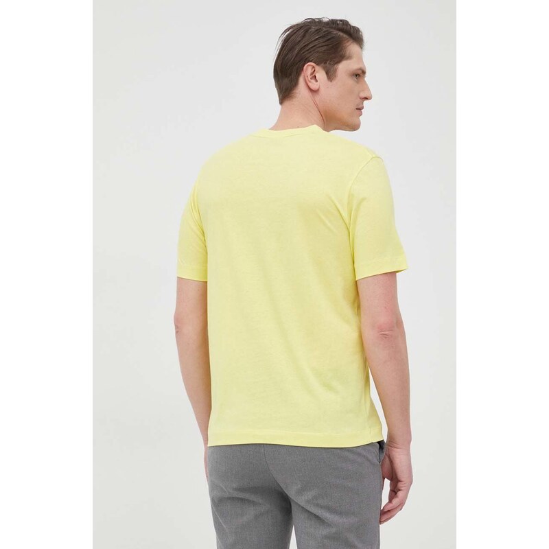 Tričko BOSS pánský, žlutá barva, s potiskem