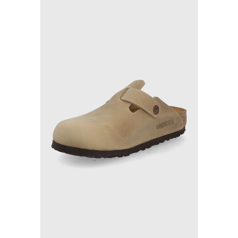 Semišové pantofle Birkenstock Boston dámské, hnědá barva, 960813-oil.tab.br