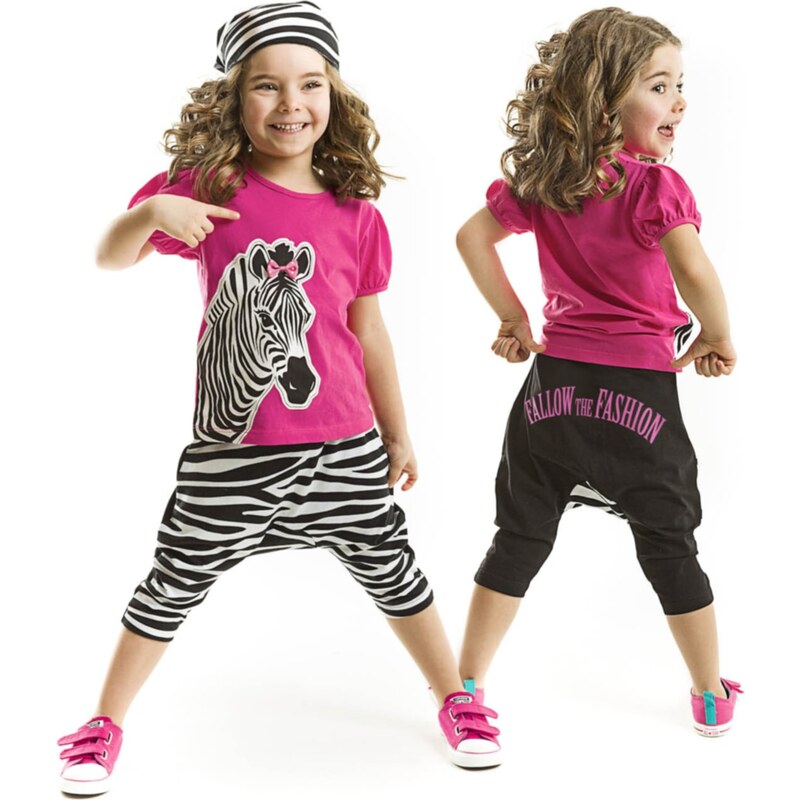 Denokids Zebra Fashion Dívčí tričko Capri Shorts Set