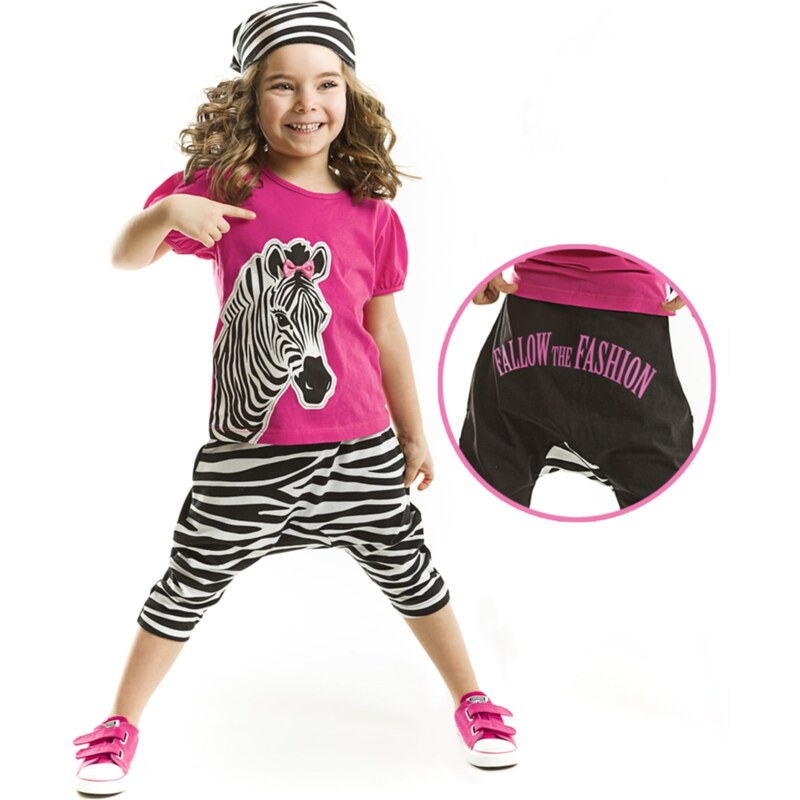 Denokids Zebra Fashion Dívčí tričko Capri Shorts Set