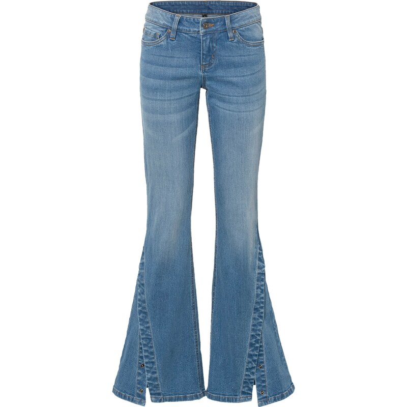 bonprix Široké džíny s knoflíkovou légou z organické bavlny Modrá