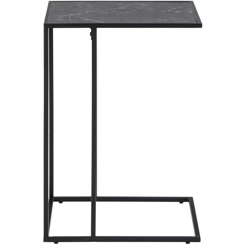 Scandi Černý kovový odkládací stolek s mramorovým dekorem Rowan 43 x 35 cm