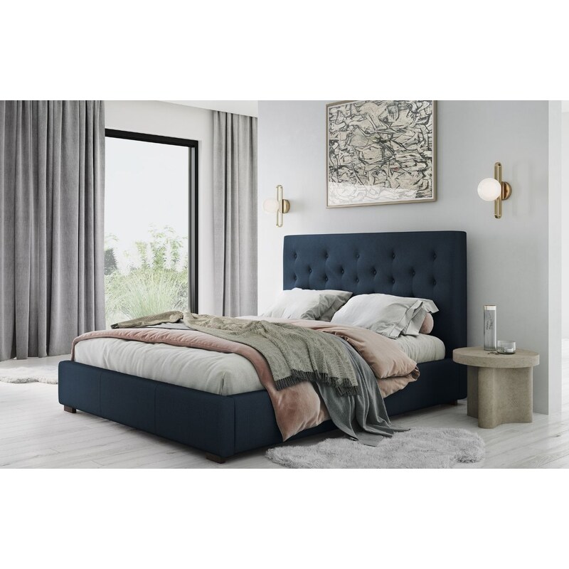 Modrá látková postel MICADONI SERI 160 x 200 cm