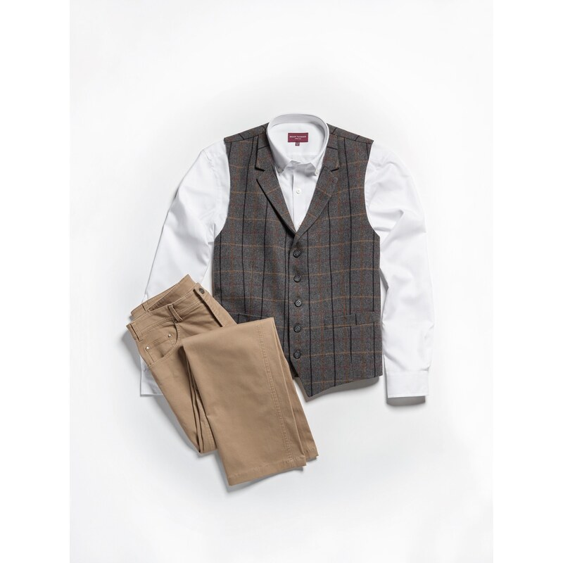 Brook Taverner Pánské kalhoty chino Brunswick Tailored fit s pěti kapsami - Nezakončená délka 91 cm