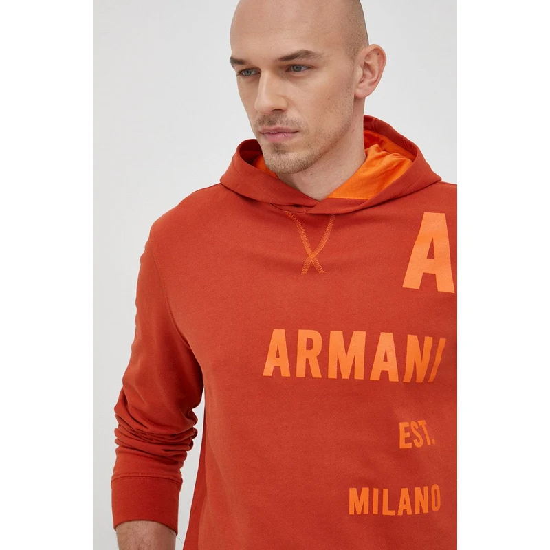 Mikina Armani Exchange pánská, oranžová barva, s potiskem - GLAMI.cz