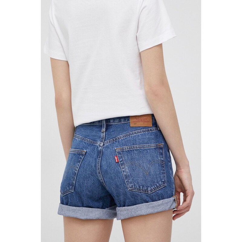 Bavlněné riflové kraťasy Levi's dámské, hladké, high waist