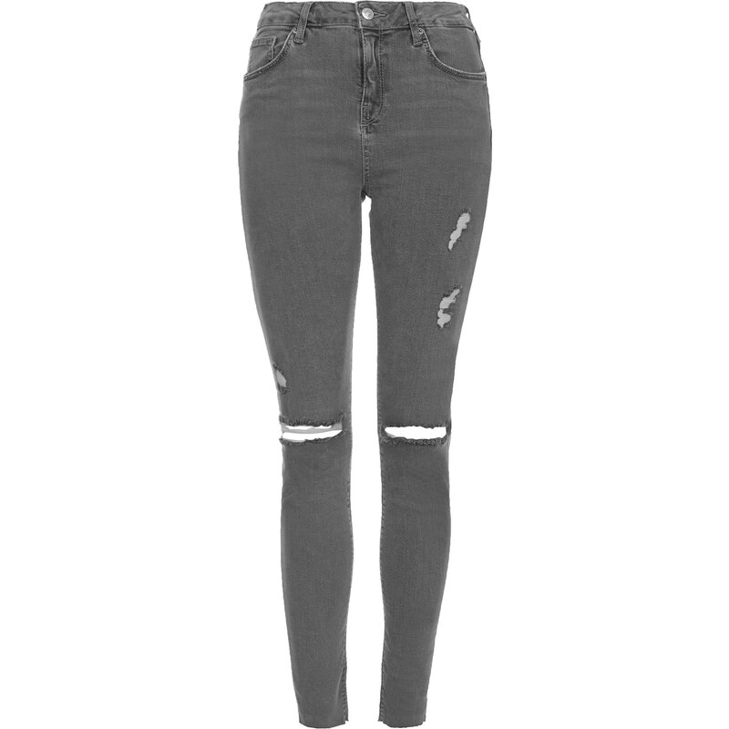 Topshop TALL MOTO Grey Ripped Jamie Jeans