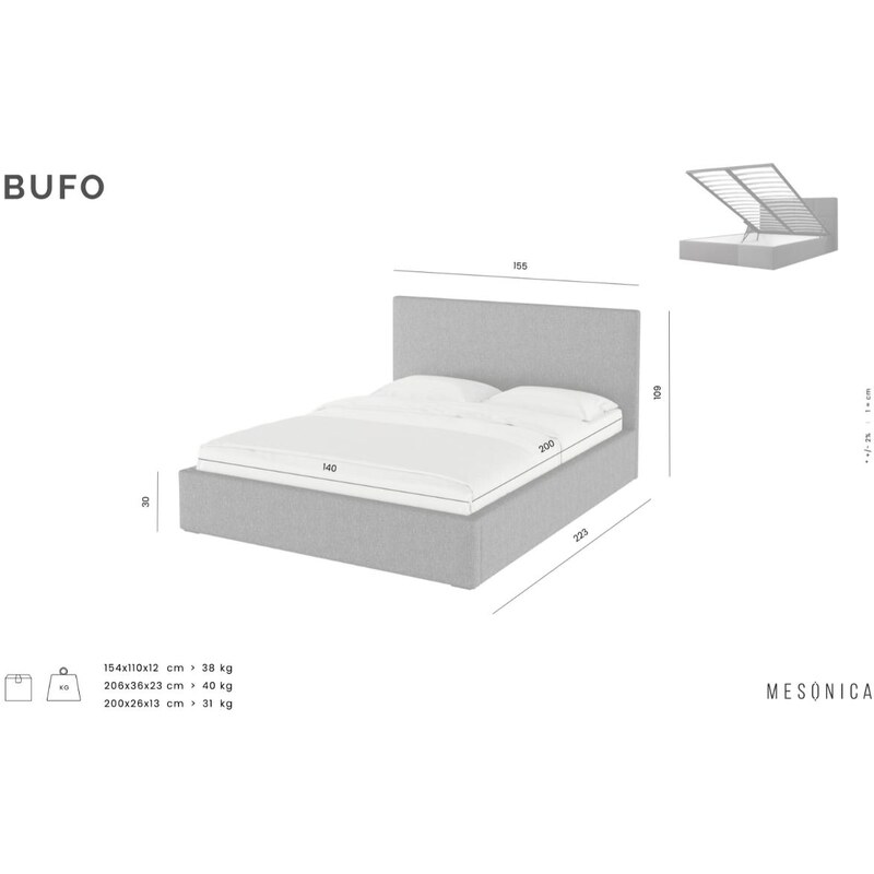 Béžová látková dvoulůžková postel MESONICA Bufo 140 x 200 cm