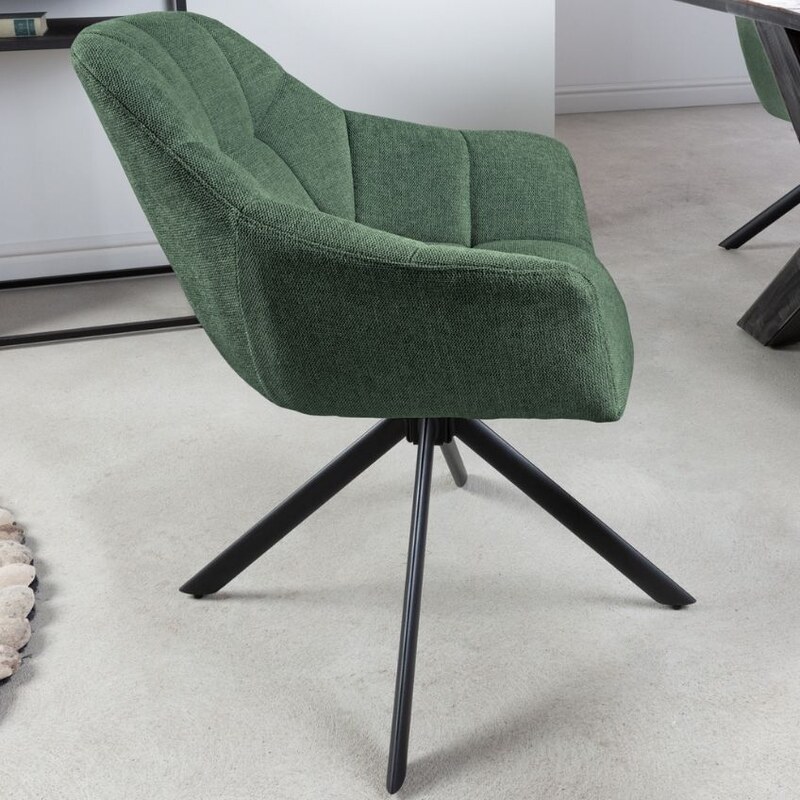 Moebel Living Tmavě zelená látková otočná jídelní židle Fran