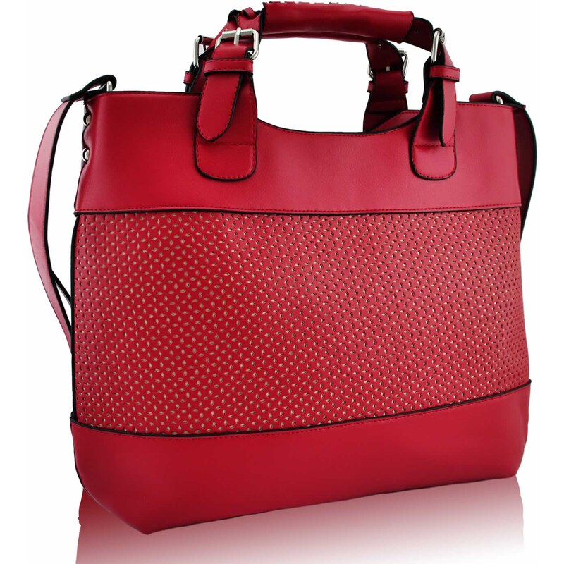 Červená perforovaná kabelka LS fashion LS00268 červená