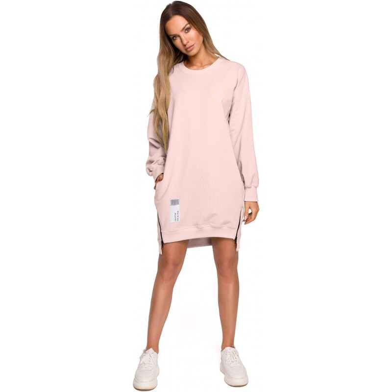 Moe M676 Svetr tunika se zipy - candy pink
