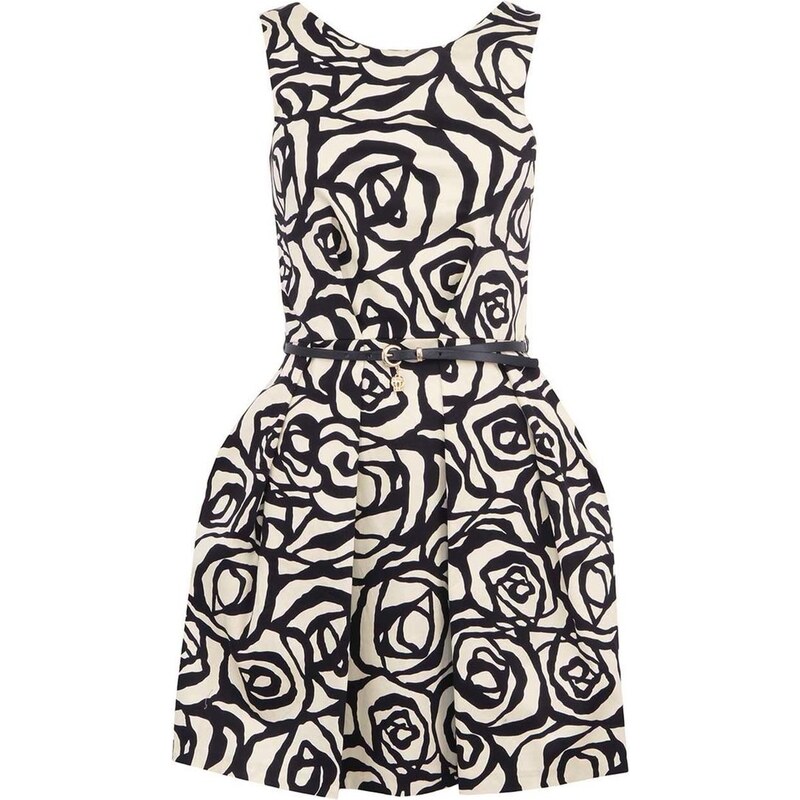 Krémovo-černé šaty s páskem Closet Rose Print