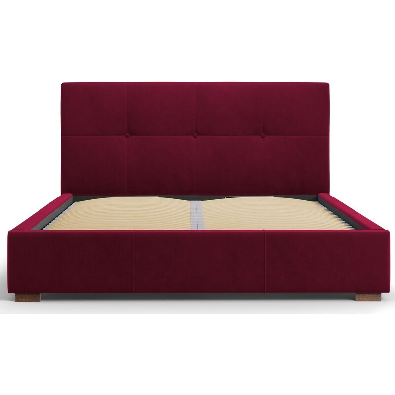 Vínově červená sametová postel MICADONI SAGE 180 x 200 cm