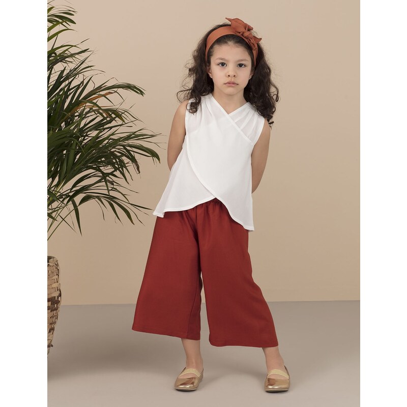 Mushi Besuto Girls' Woven Blouse Capri Pants Suit