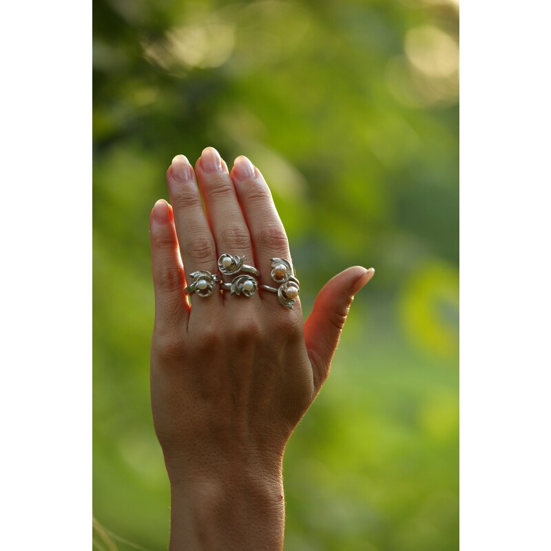 Klára Bílá Jewellery Dámský menší prsten Barok s perlou 41 (13,0mm), Stříbro 925/1000, Barva perly: Bílá