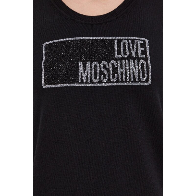 Bavlněné šaty Love Moschino černá barva, maxi