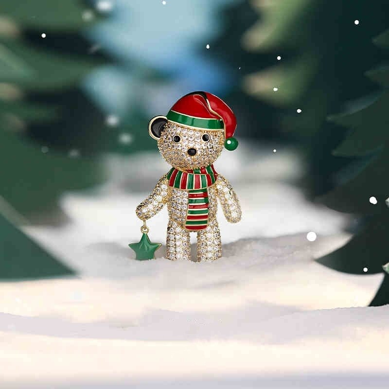 Éternelle Vánoční brož se zirkony Christmas Teddy - vánoční medvídek 66130015