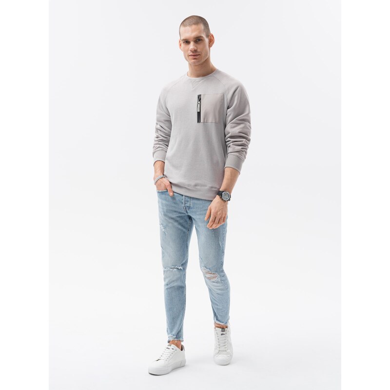 Ombre Clothing Pánská mikina bez kapuce - světle šedá B1151