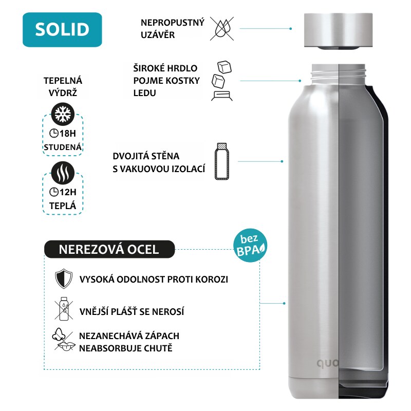 Nerezová termoláhev Solid , 850ml, Quokka, deep see