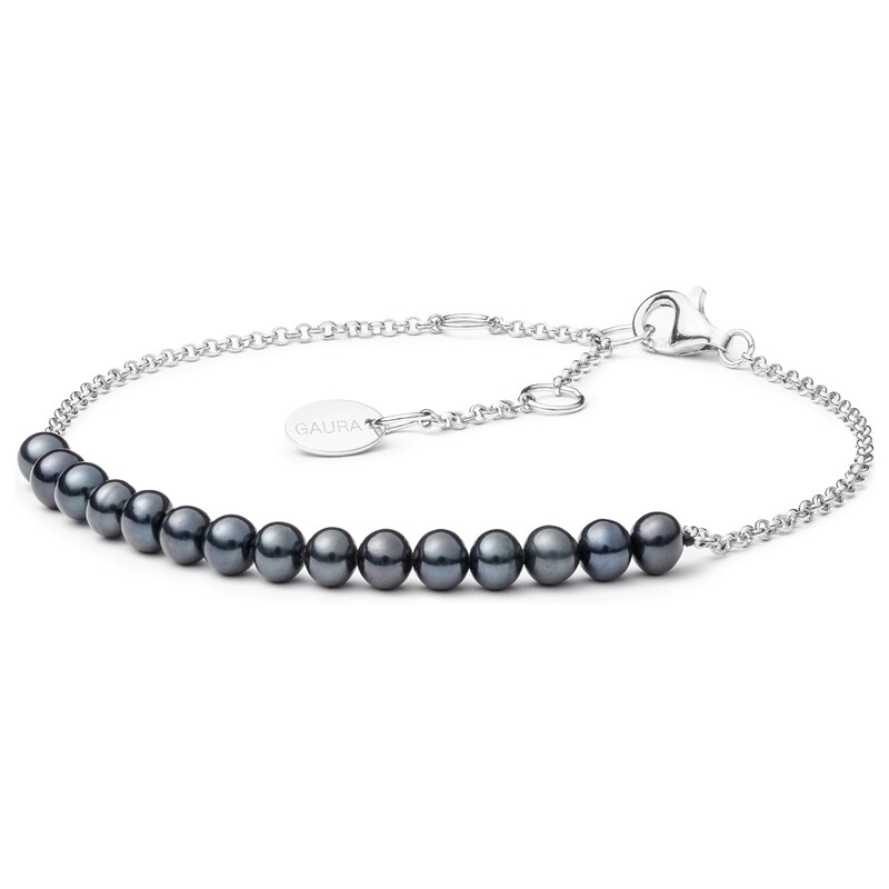 Gaura Pearls Perlový náramek Carina Black - sladkovodní perla, stříbro 925/1000