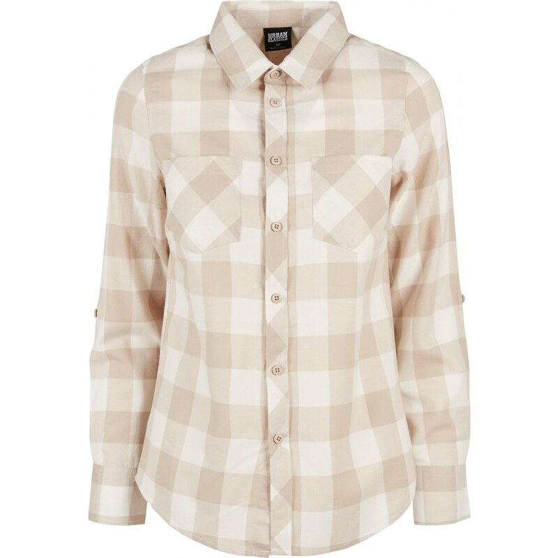 URBAN CLASSICS Ladies Turnup Checked Flanell Shirt - whitesand/lighttaupe