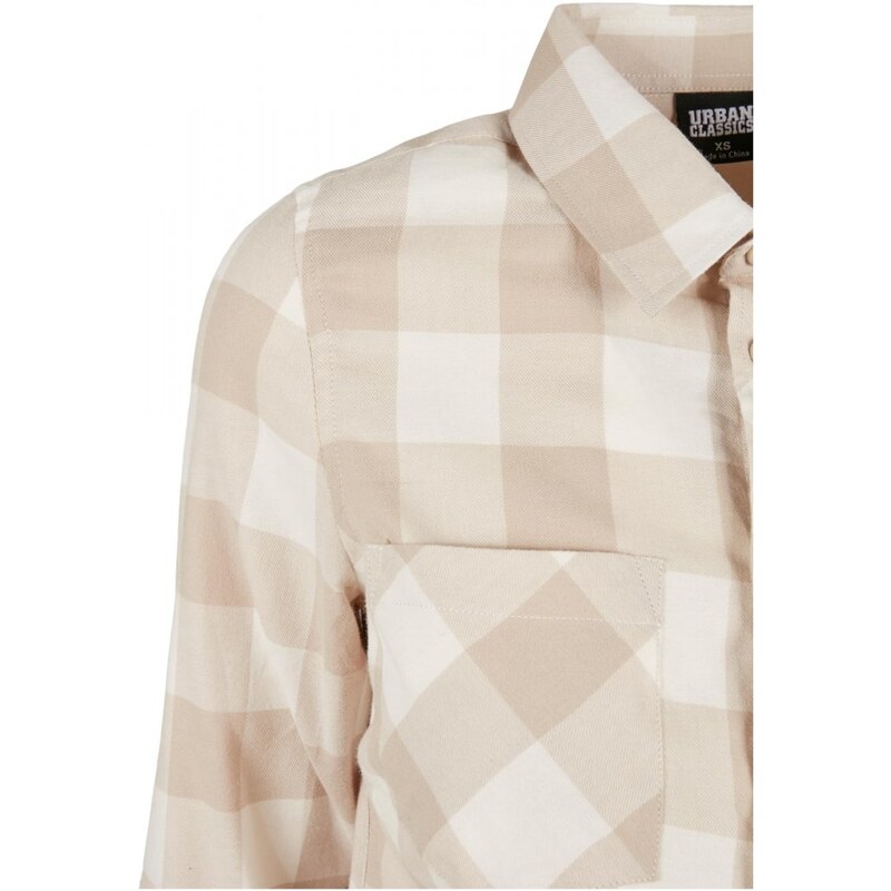 URBAN CLASSICS Ladies Turnup Checked Flanell Shirt - whitesand/lighttaupe