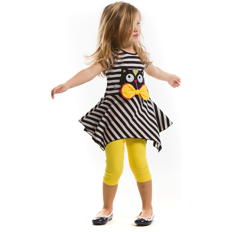 Denokids Striped Black Cat Girl Kids Tunic Leggings Suit