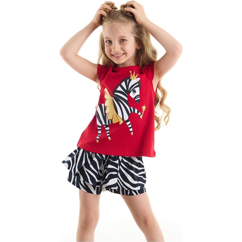 Denokids Ballerina Zebra Girls Dětské tričko Kraťasy Set