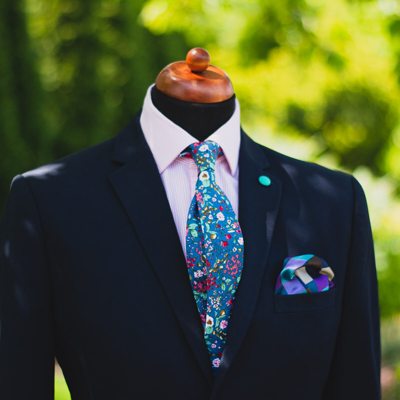 Obleč oblek Barevná květinová pánská kravata